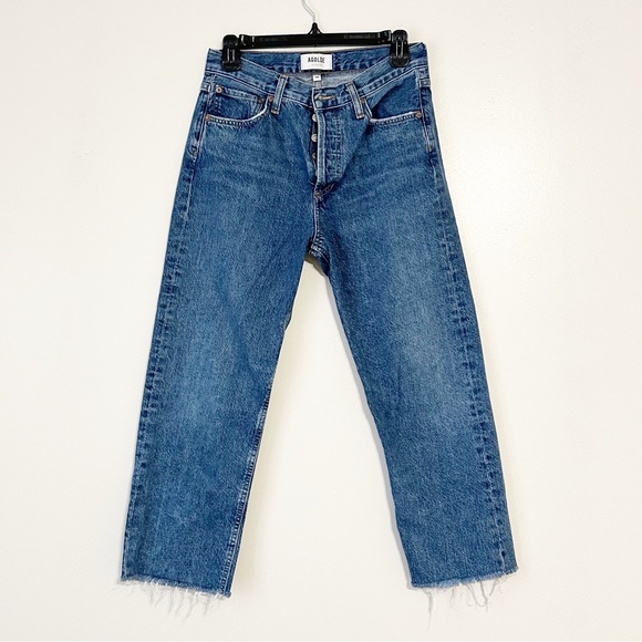 Agolde Denim - AGOLDE Wyman Straight Leg Non-Stretch Cropped Ankle Button Fly Blue Denim Jeans